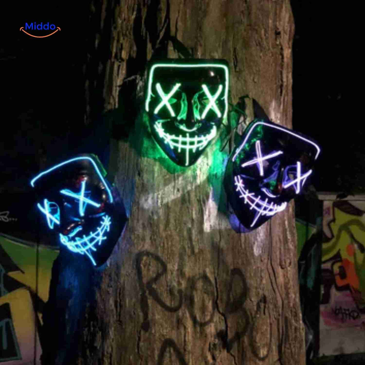 LED-Beleuchtung Festmaske im Horror-Design mit 4 Lichtmodi und weichem Schaumstoff für Halloween und Festivals | Sansoti
