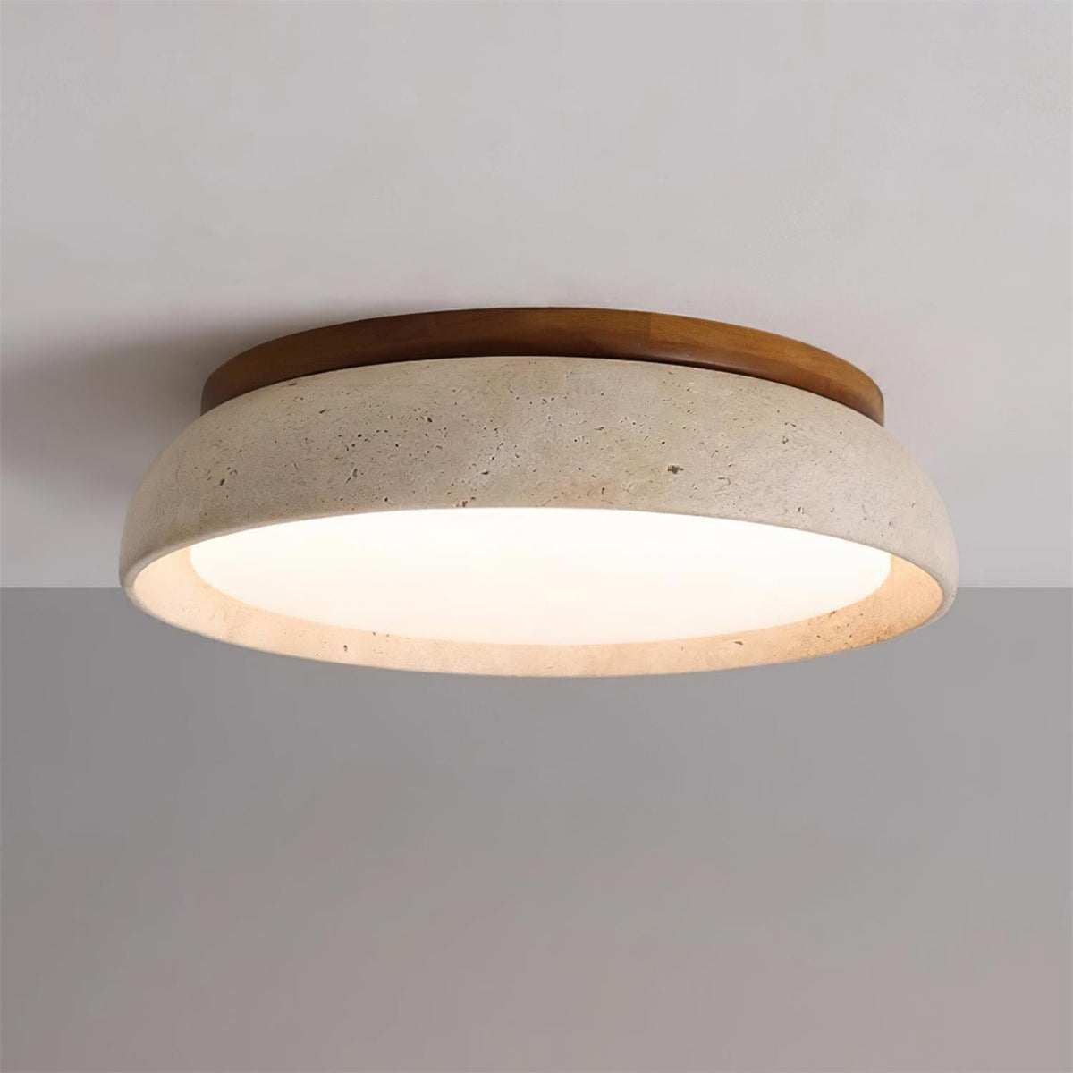 Travertine Ceiling Light Round Wood Warm Light Modern Design Living Room Dining Room Bedroom Scandinavian Interior | Sansoti