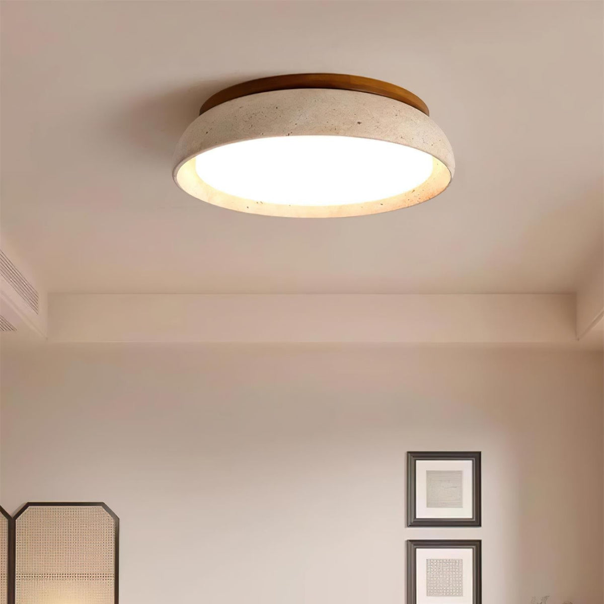 Travertine Ceiling Light Round Wood Warm Light Modern Design Living Room Dining Room Bedroom Scandinavian Interior | Sansoti