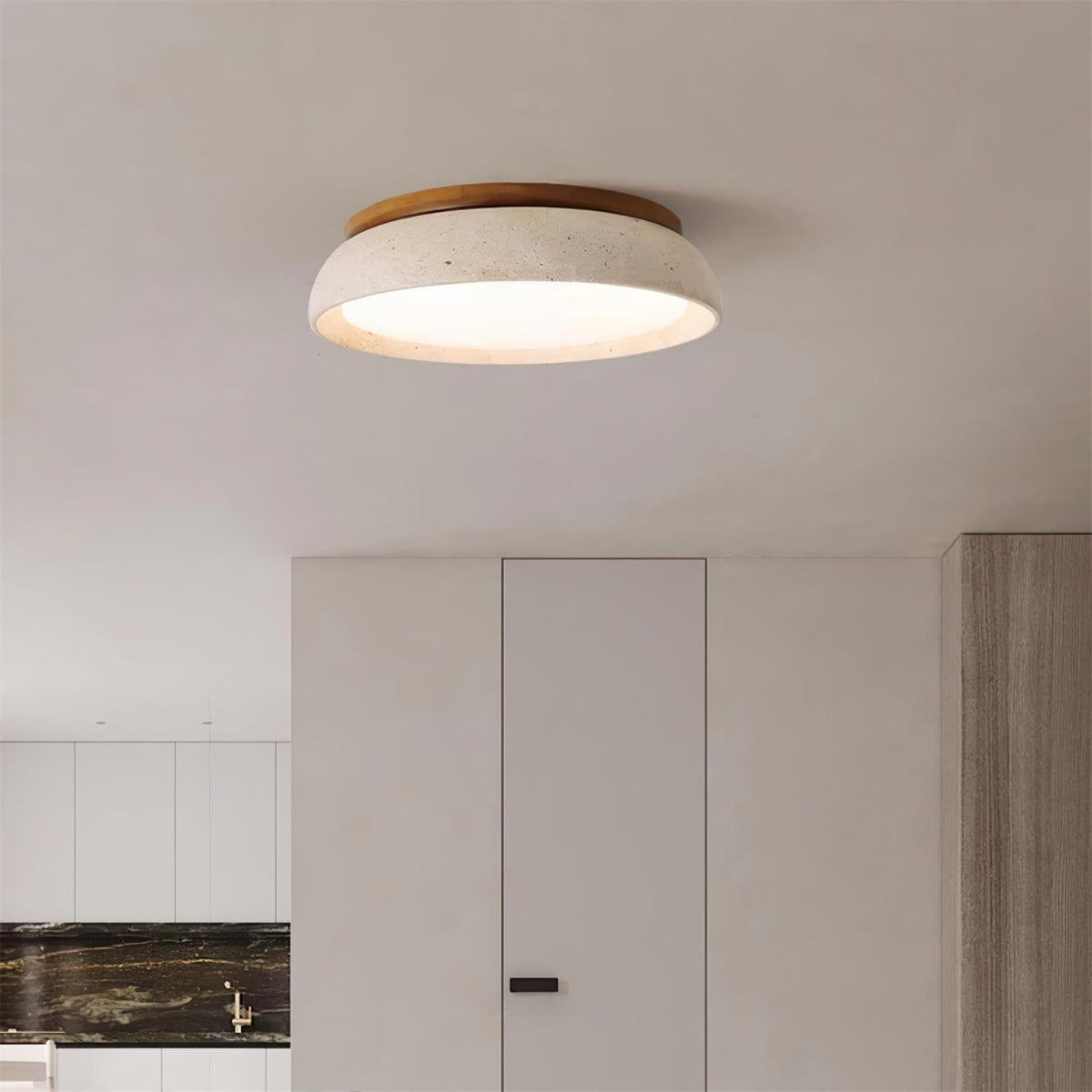 Travertine Ceiling Light Round Wood Warm Light Modern Design Living Room Dining Room Bedroom Scandinavian Interior | Sansoti
