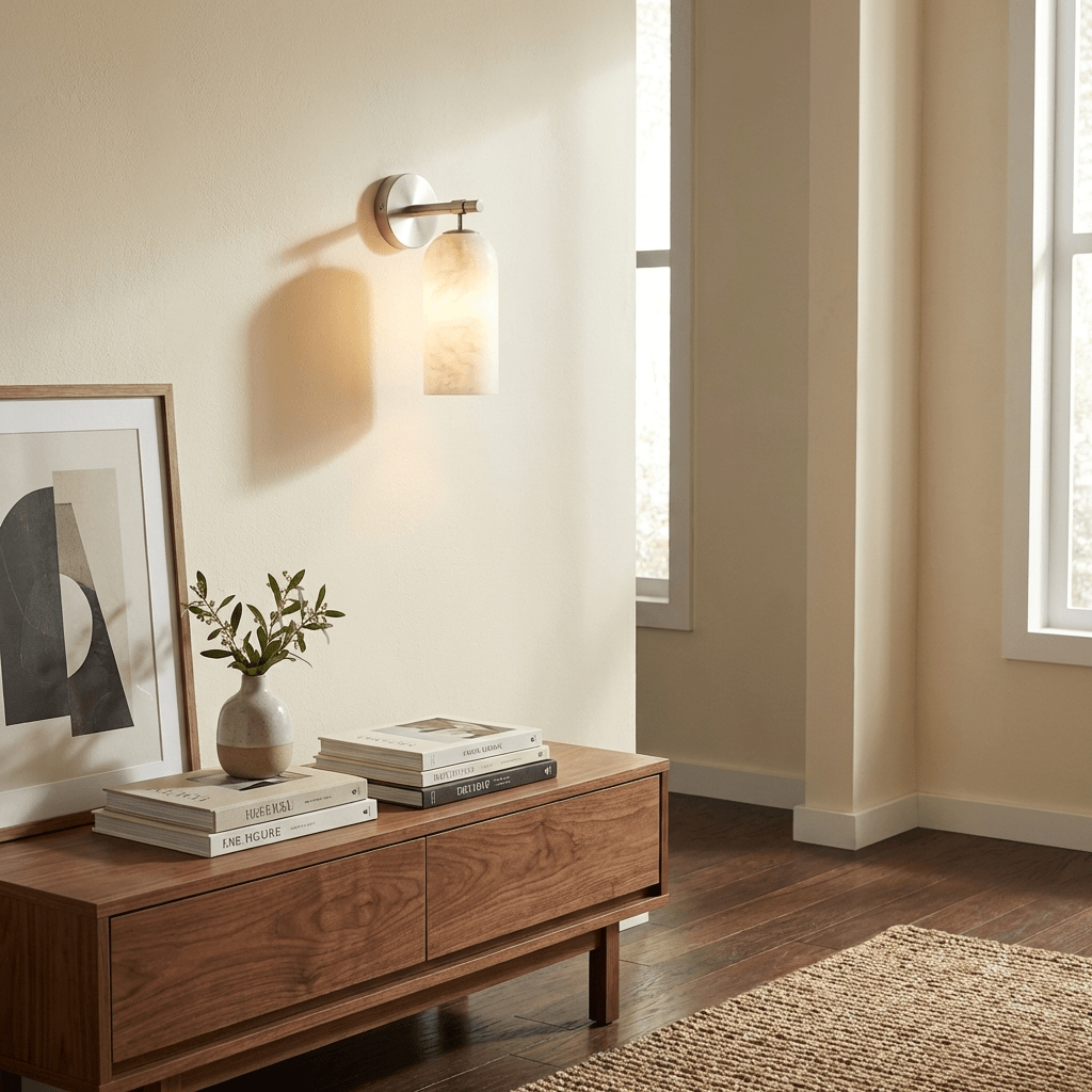 Albast Wandlamp Cilindervorm Minimalistisch Gouden Armatuur Warme Gloed Verlichting | Sansoti