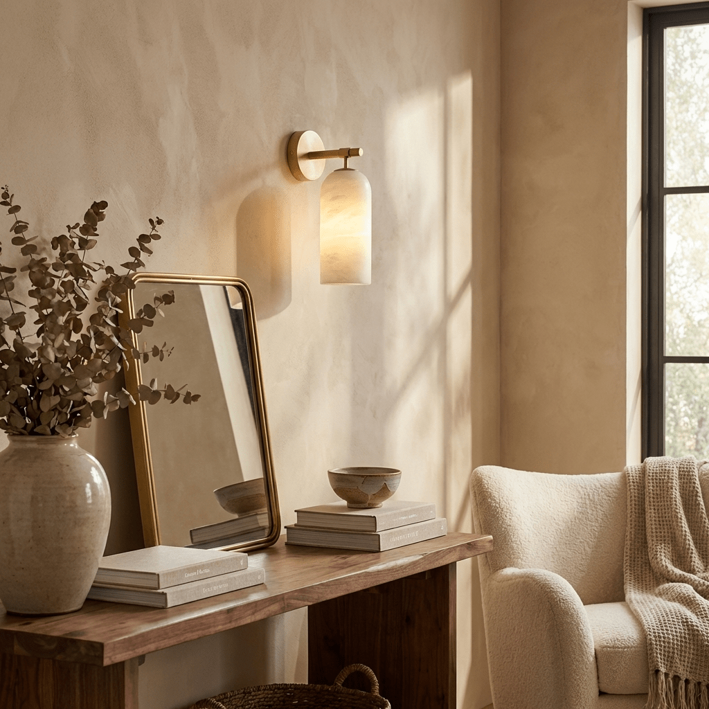 Albast Wandlamp Cilindervorm Minimalistisch Gouden Armatuur Warme Gloed Verlichting | Sansoti