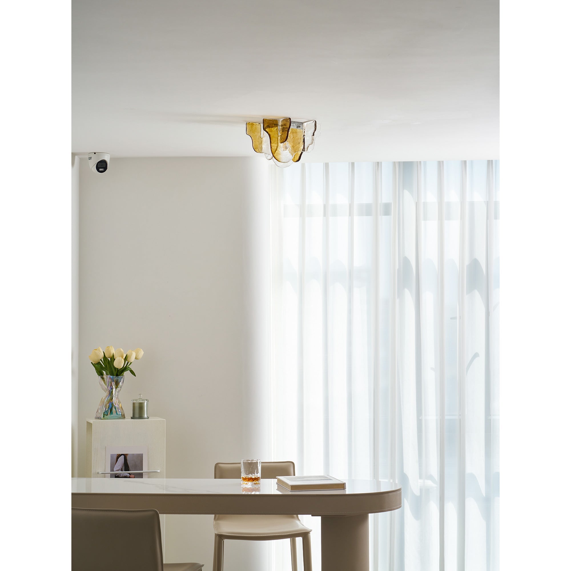 Plafondlamp Handgeblazen Glas Murano Stijl Smoke Gray Amber Clear | Sansoti