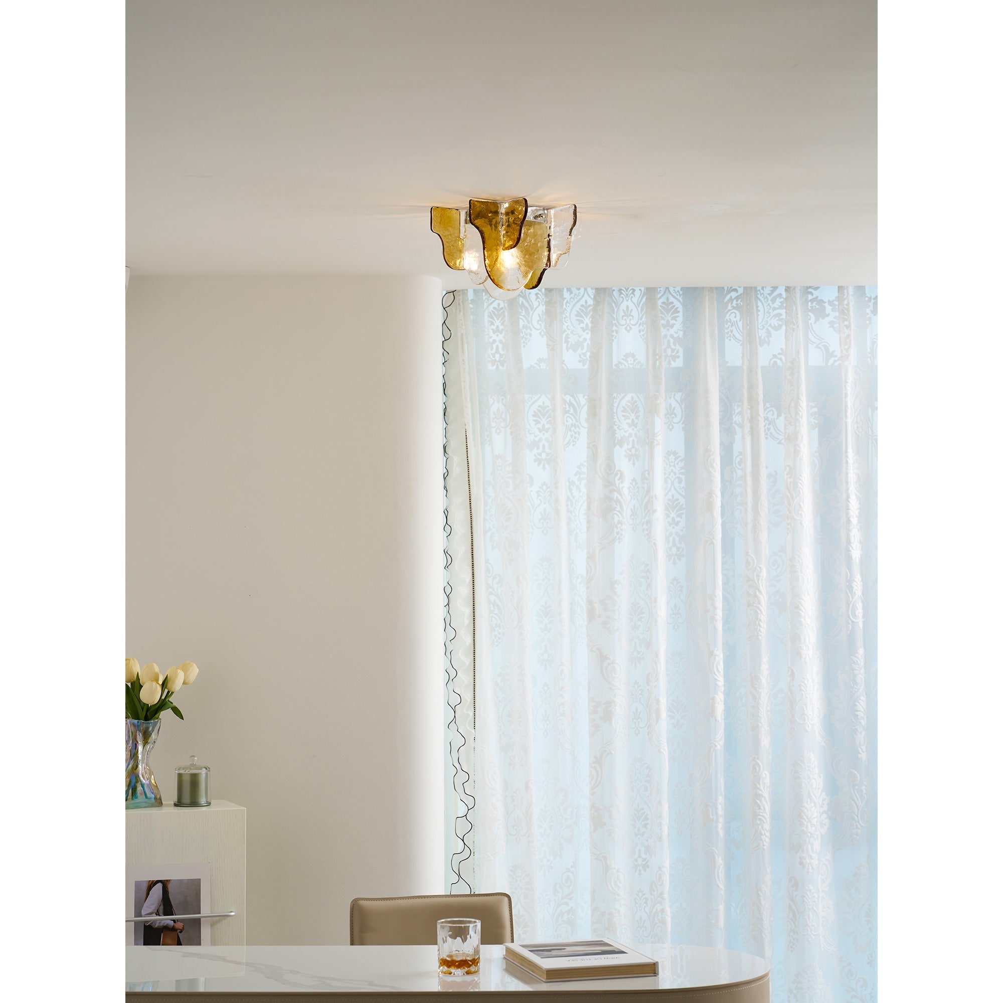 Plafondlamp Handgeblazen Glas Murano Stijl Smoke Gray Amber Clear | Sansoti