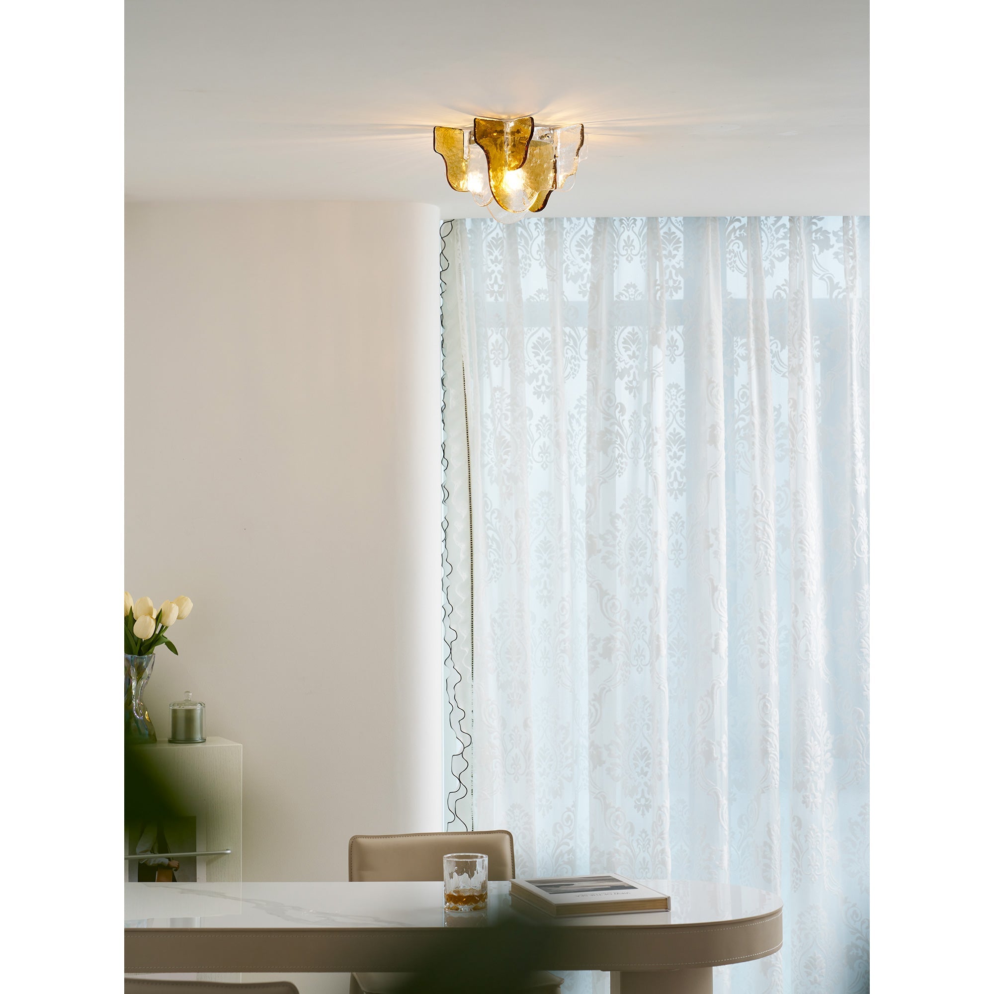 Plafondlamp Handgeblazen Glas Murano Stijl Smoke Gray Amber Clear | Sansoti