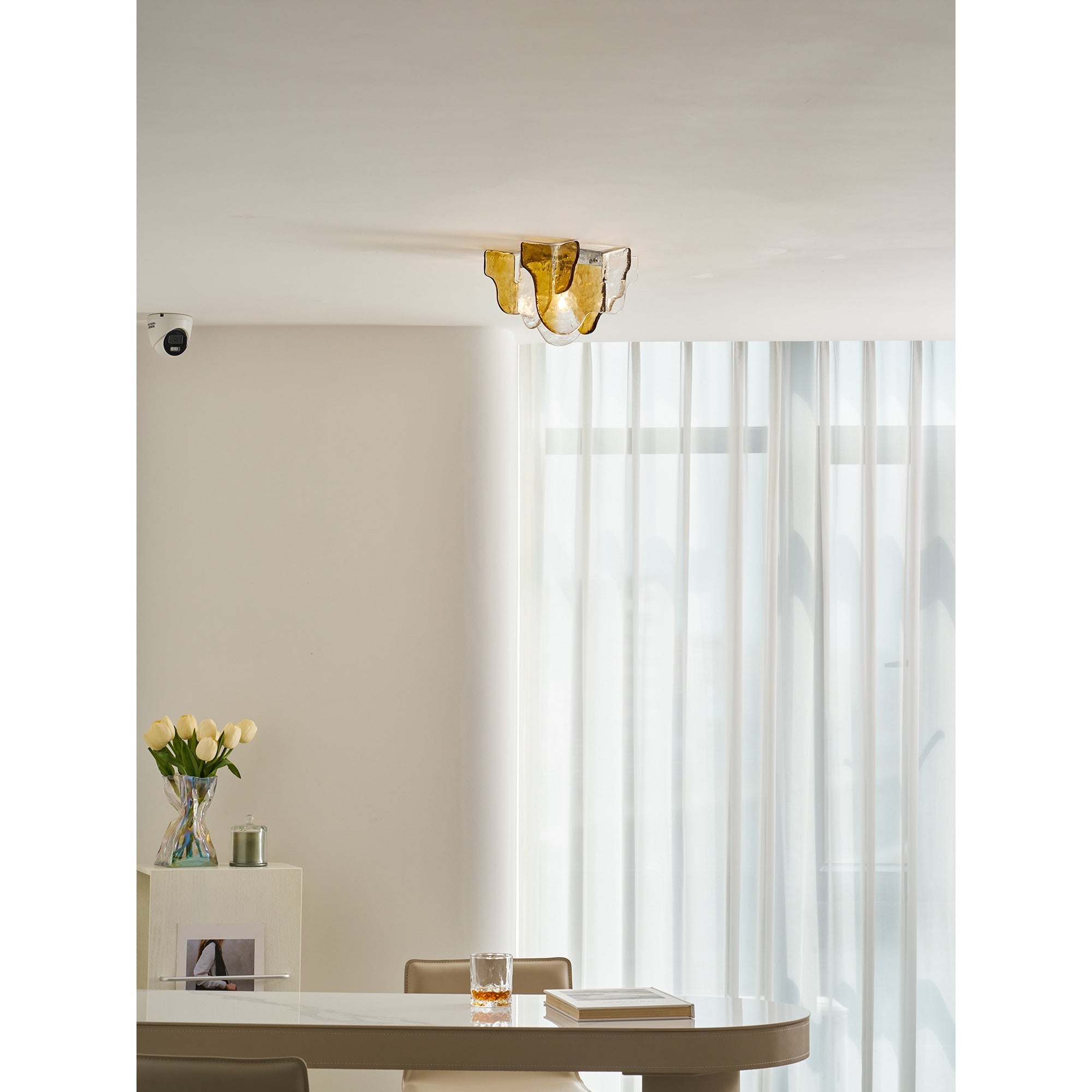 Plafondlamp Handgeblazen Glas Murano Stijl Smoke Gray Amber Clear | Sansoti