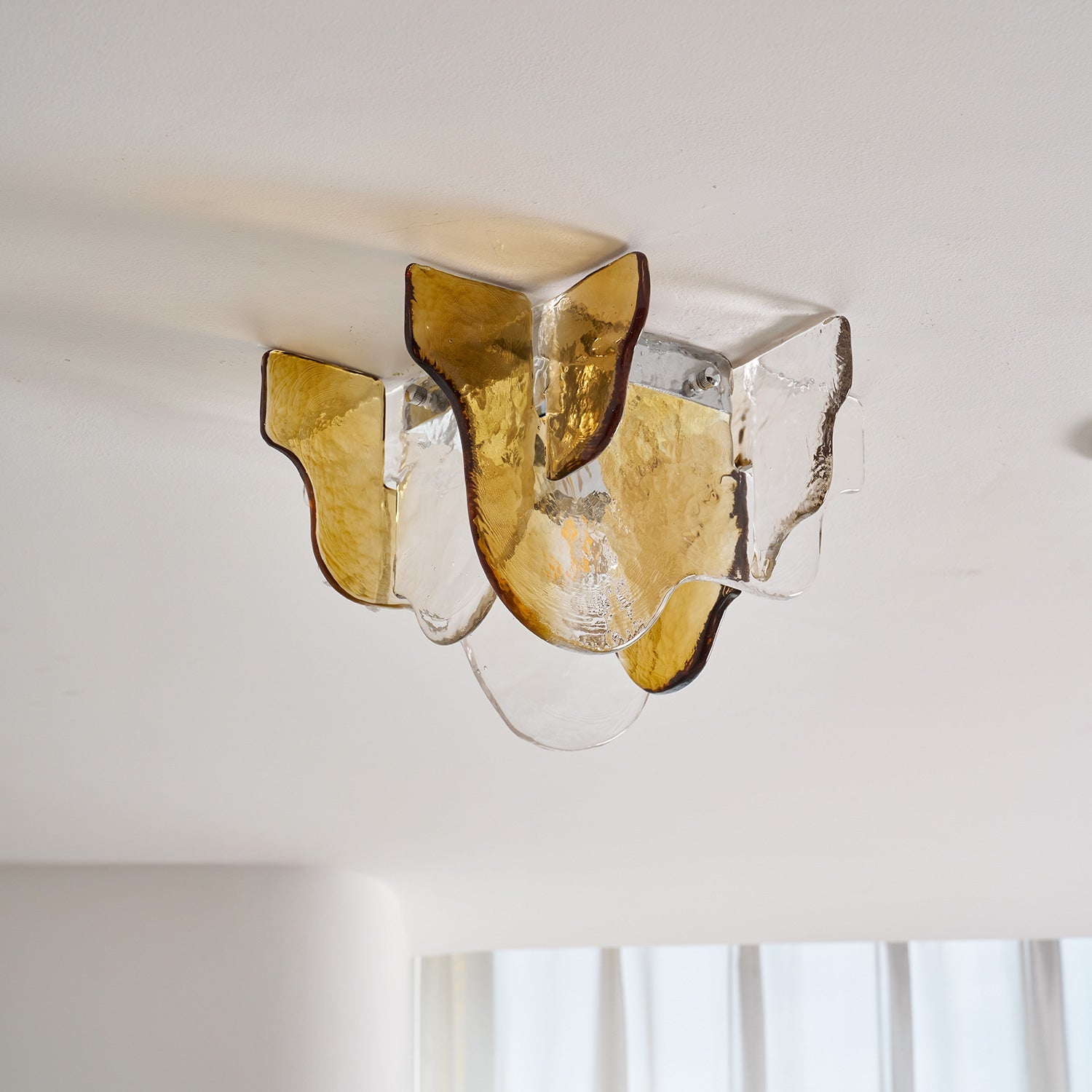 Plafondlamp Handgeblazen Glas Murano Stijl Smoke Gray Amber Clear | Sansoti