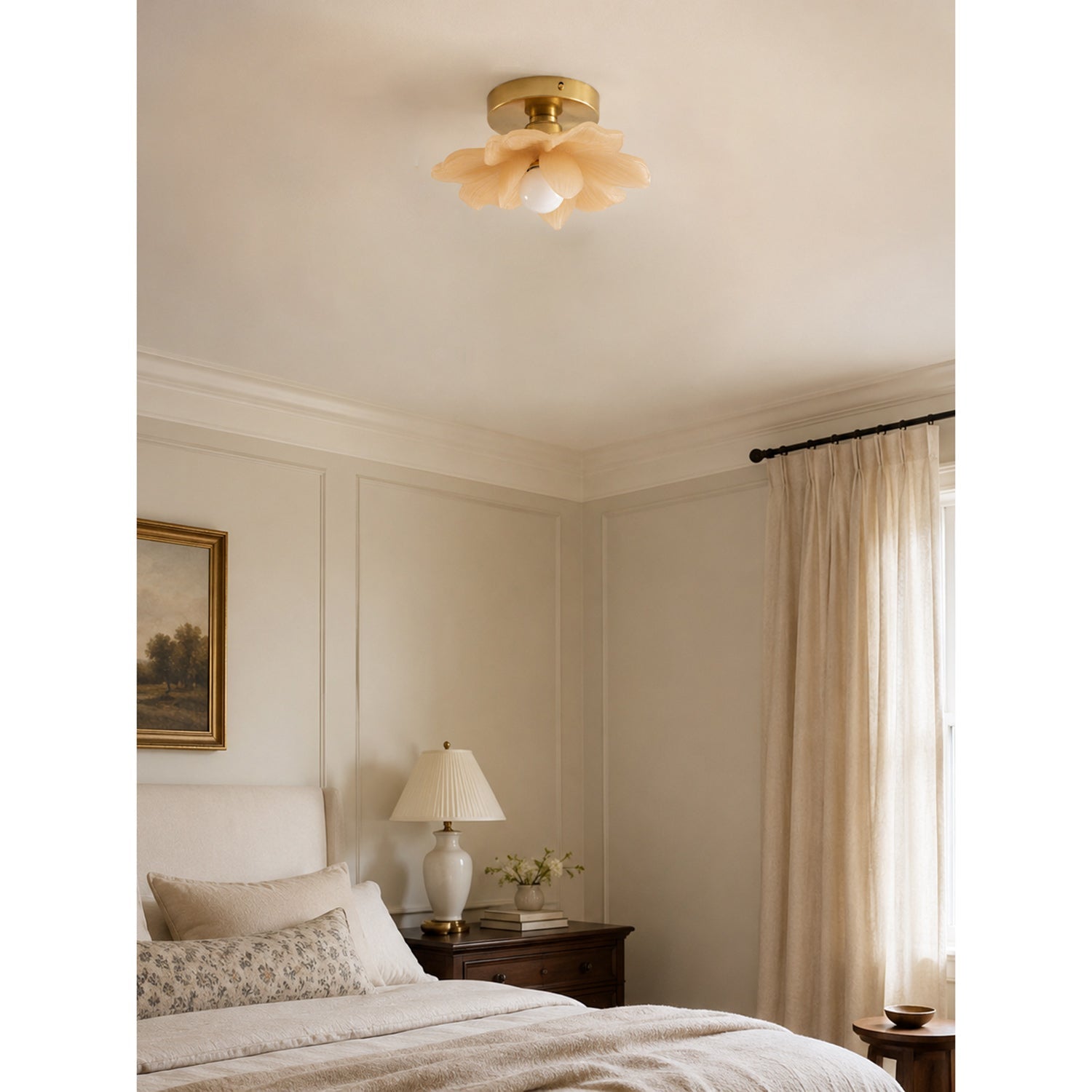 Plafondlamp met Bloesemontwerp in Hars en Messing – Elegante Verlichting voor Slaapkamer en Gang | Sansoti