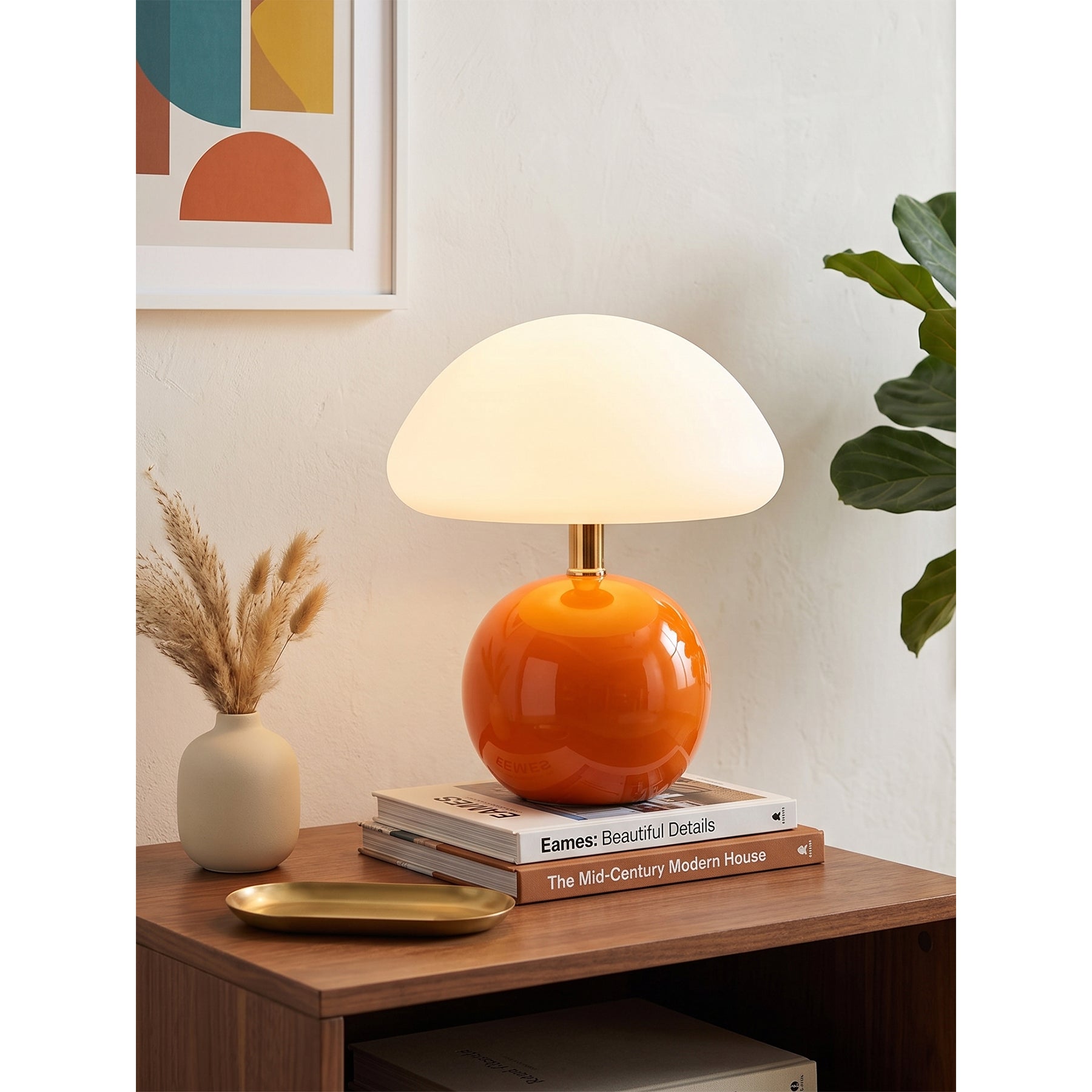Keramische Tafellamp met Rotomold Kap - Warm Wit LED 3000K - Ø 20 cm - Scandinavische Designlamp | Sansoti