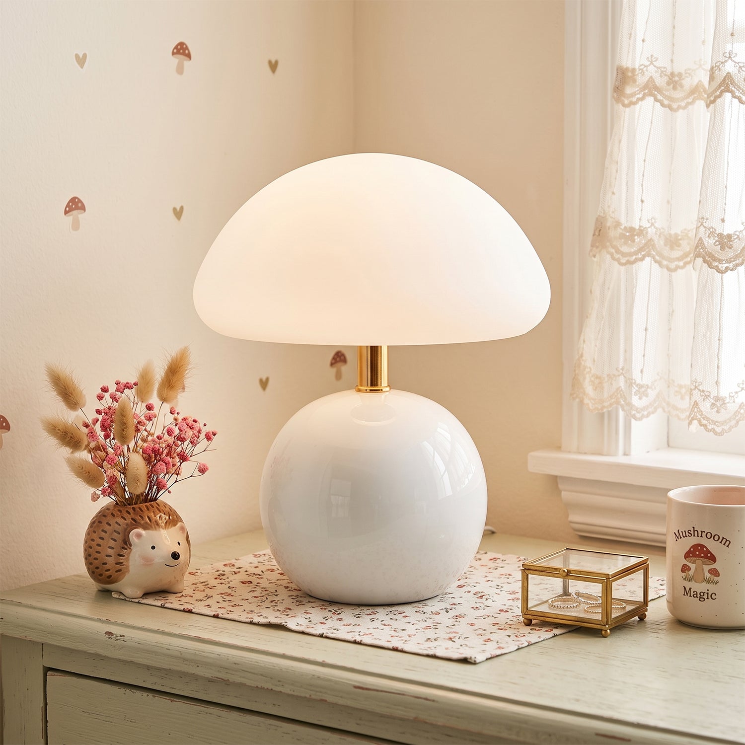 Keramische Tafellamp met Rotomold Kap - Warm Wit LED 3000K - Ø 20 cm - Scandinavische Designlamp | Sansoti
