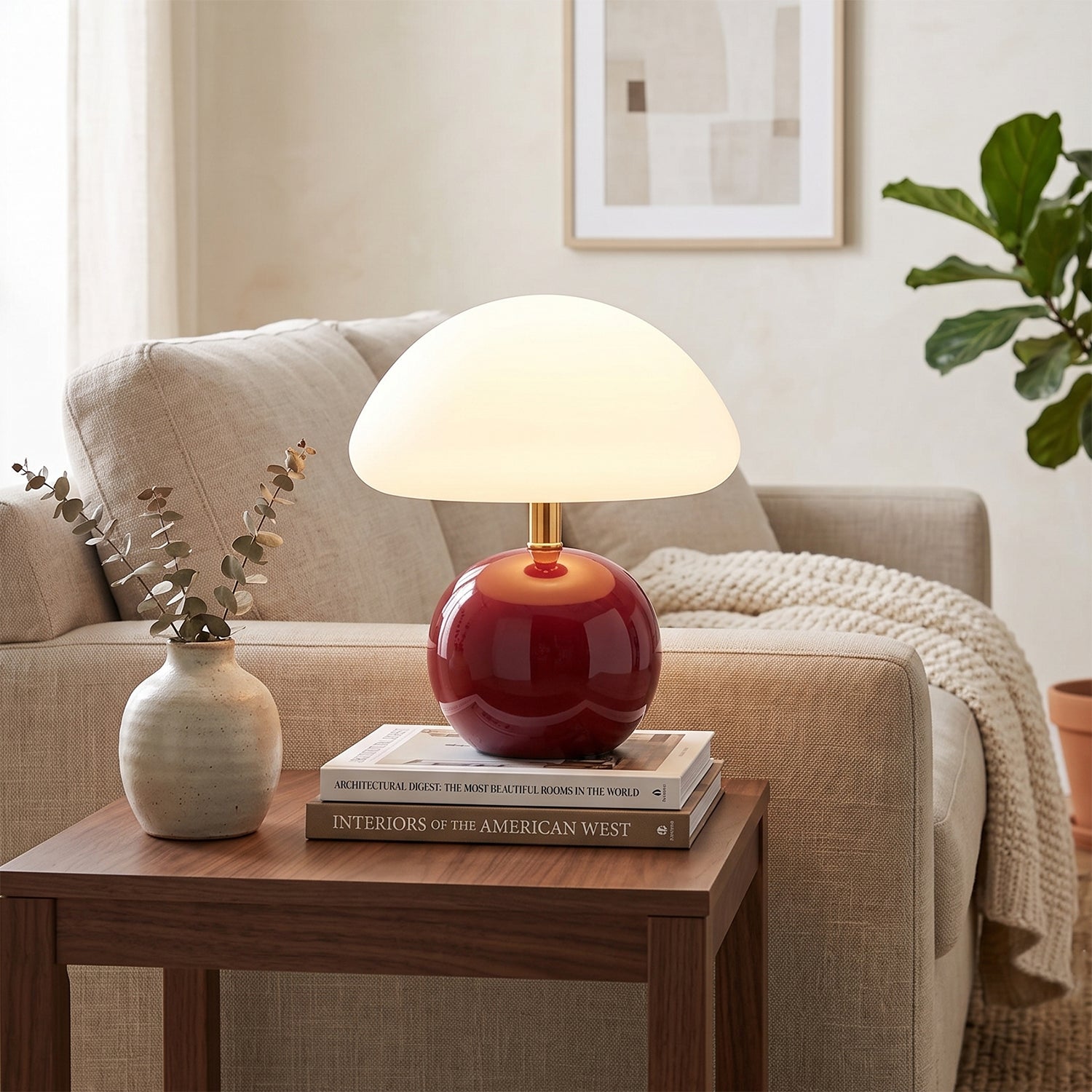 Keramische Tafellamp met Rotomold Kap - Warm Wit LED 3000K - Ø 20 cm - Scandinavische Designlamp | Sansoti
