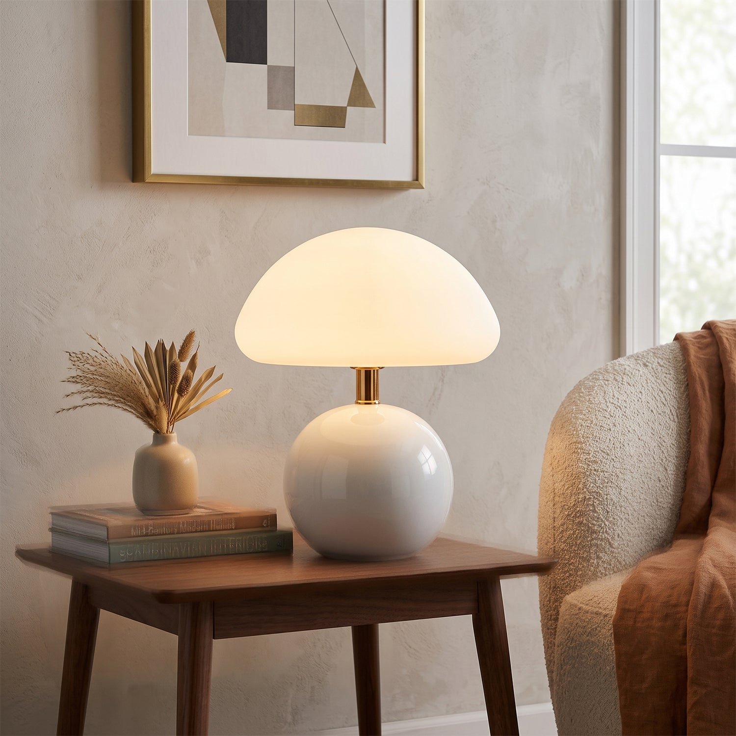 Keramische Tafellamp met Rotomold Kap - Warm Wit LED 3000K - Ø 20 cm - Scandinavische Designlamp | Sansoti