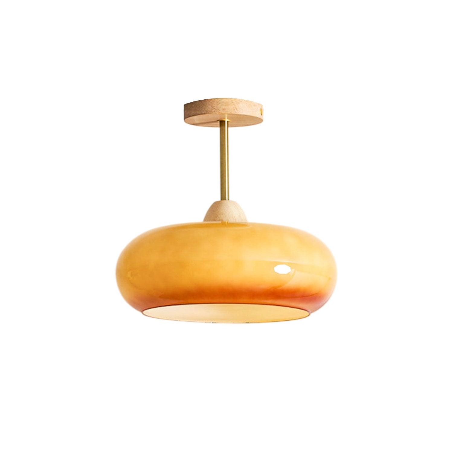 Vintage Bauhaus Plafondlamp met Glazen Schijf – Natuurlijk Houten Frame in Oranje of Wit – Ø28cm Verlichting voor Mid-Century Modern Interieur | Sansoti