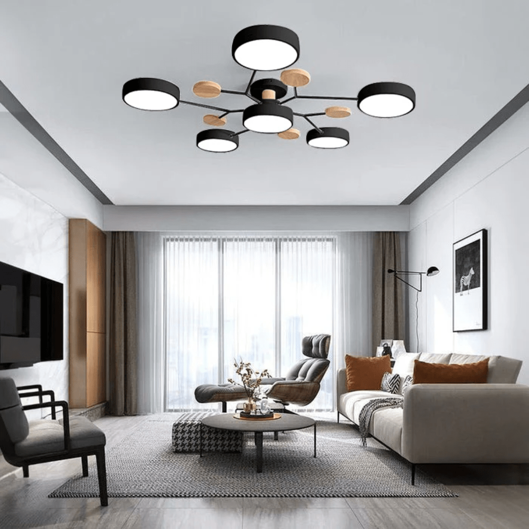 Runde LED-Deckenleuchte Holz Metall Modernes minimalistisches Design 89cm Warmweiß Beleuchtung Wohnzimmer Schlafzimmer | Sansoti