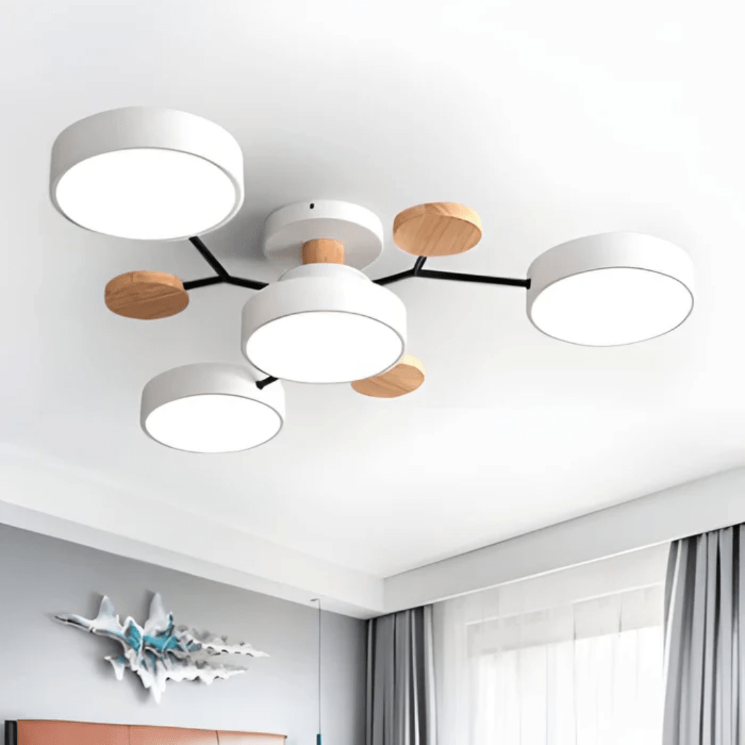 Runde LED-Deckenleuchte Holz Metall Modernes minimalistisches Design 89cm Warmweiß Beleuchtung Wohnzimmer Schlafzimmer | Sansoti