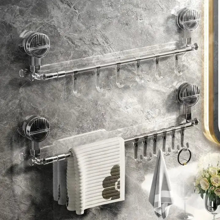 Uitschuifbare Handdoekhouder Edelstaal 60-120cm Zuignappen Badkamer Keuken Haakjes Handdoekstang Telescopisch Zonder Boren | Sansoti
