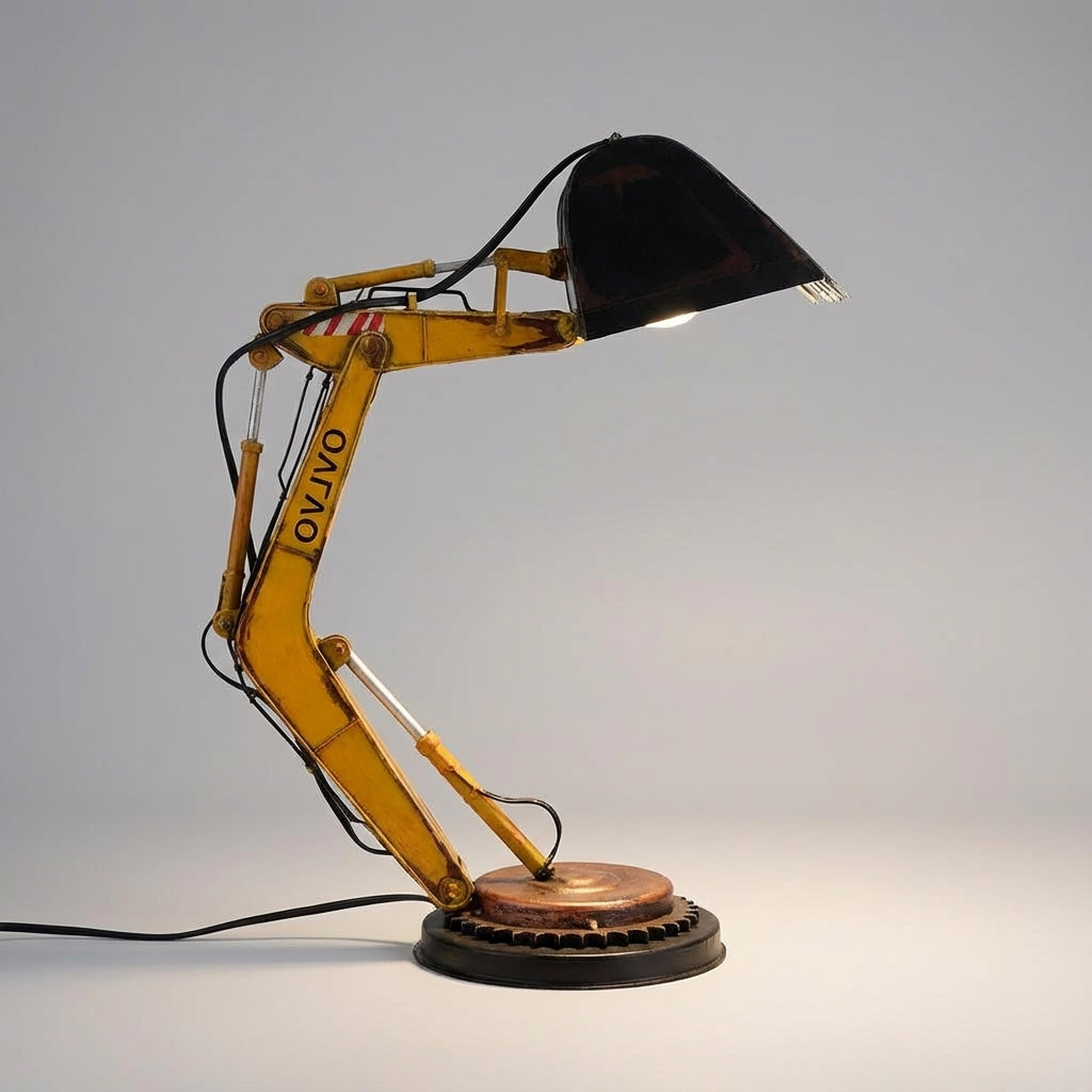Tafellamp Graafmachine Industrieel LED USB Kinderkamer Bureaulamp Jongens Speels Decoratielamp Metaal Look Cadeau | Sansoti