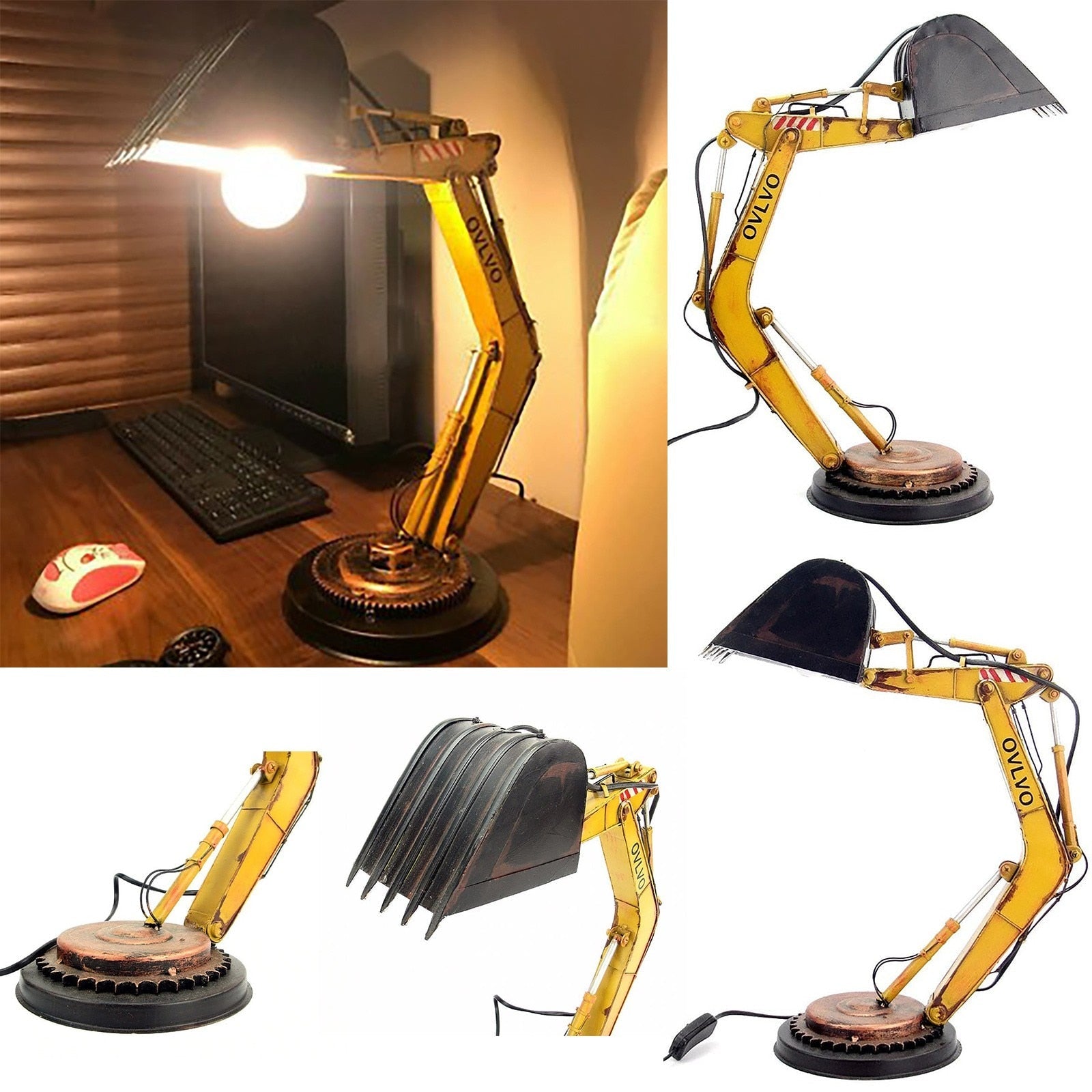 Tafellamp Graafmachine Industrieel LED USB Kinderkamer Bureaulamp Jongens Speels Decoratielamp Metaal Look Cadeau | Sansoti