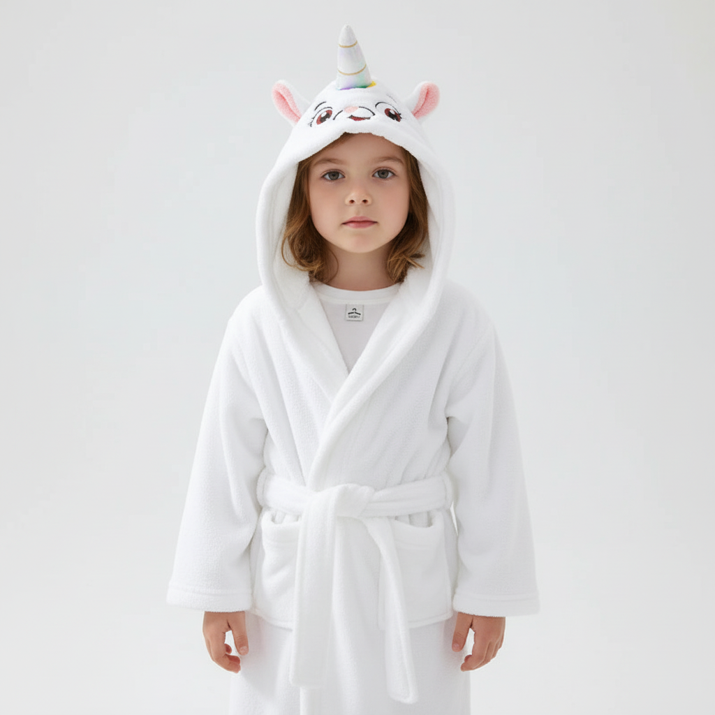 Zachte Kinderbadjas Fluffy Fleece met Capuchon Ochtendjas Jongens Meisjes 2-12 Jaar Warme Badjassen Badkamer | Sansoti