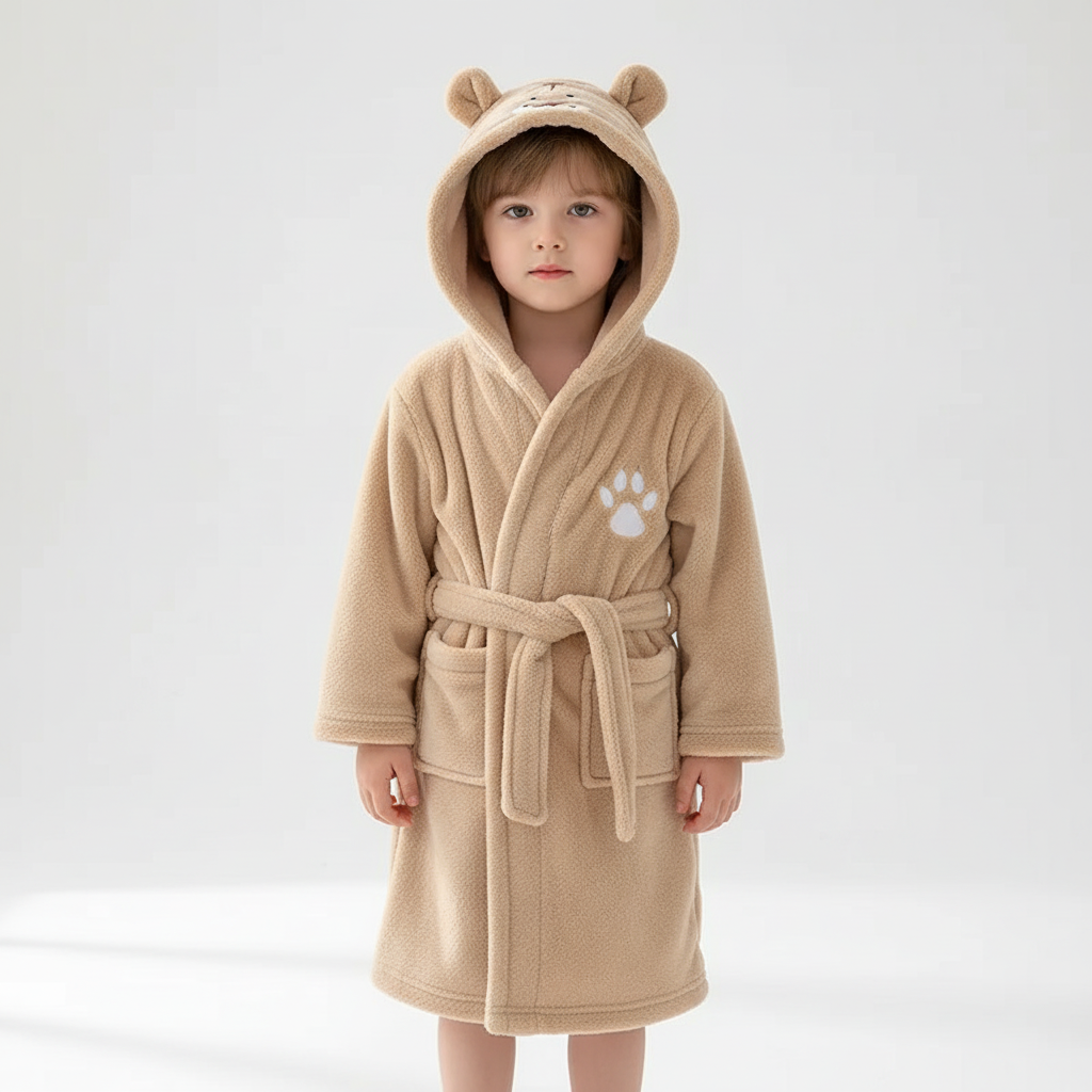 Zachte Kinderbadjas Fluffy Fleece met Capuchon Ochtendjas Jongens Meisjes 2-12 Jaar Warme Badjassen Badkamer | Sansoti