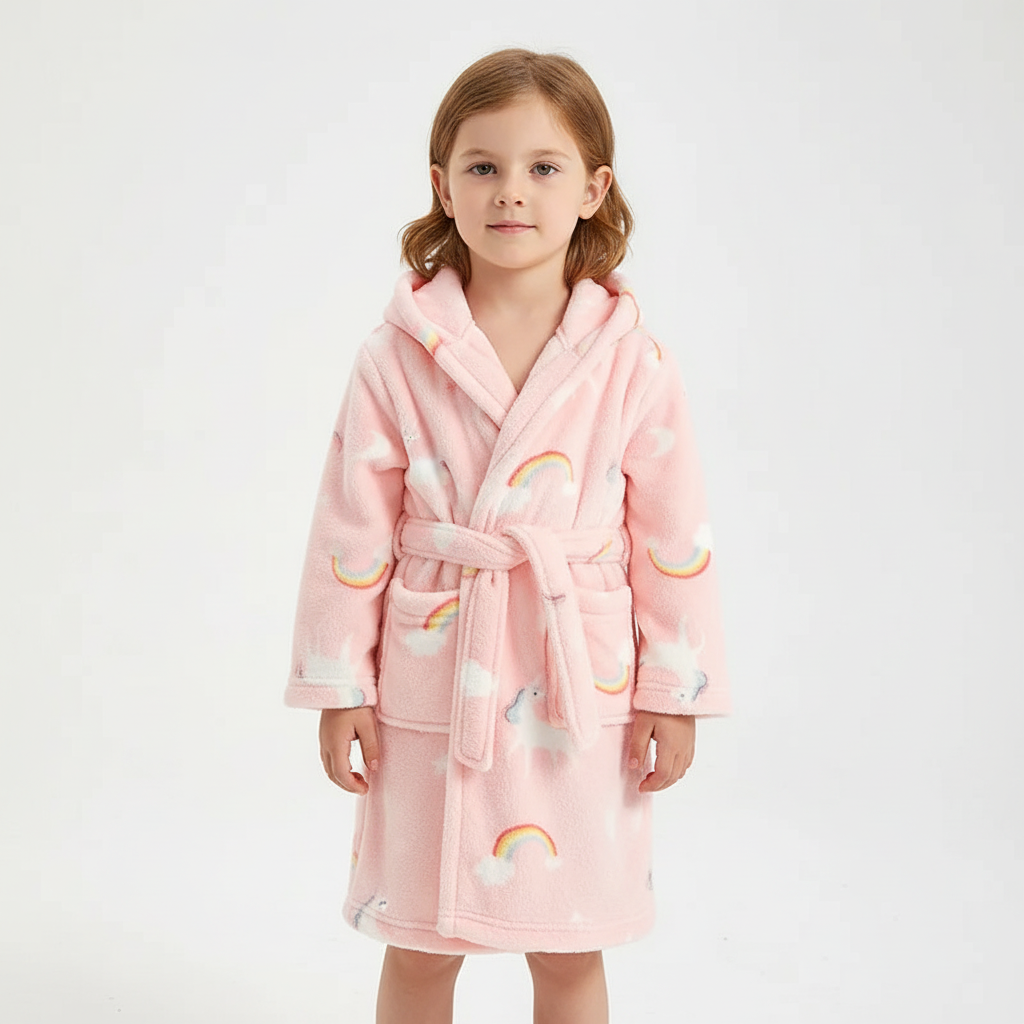 Zachte Kinderbadjas Fluffy Fleece met Capuchon Ochtendjas Jongens Meisjes 2-12 Jaar Warme Badjassen Badkamer | Sansoti