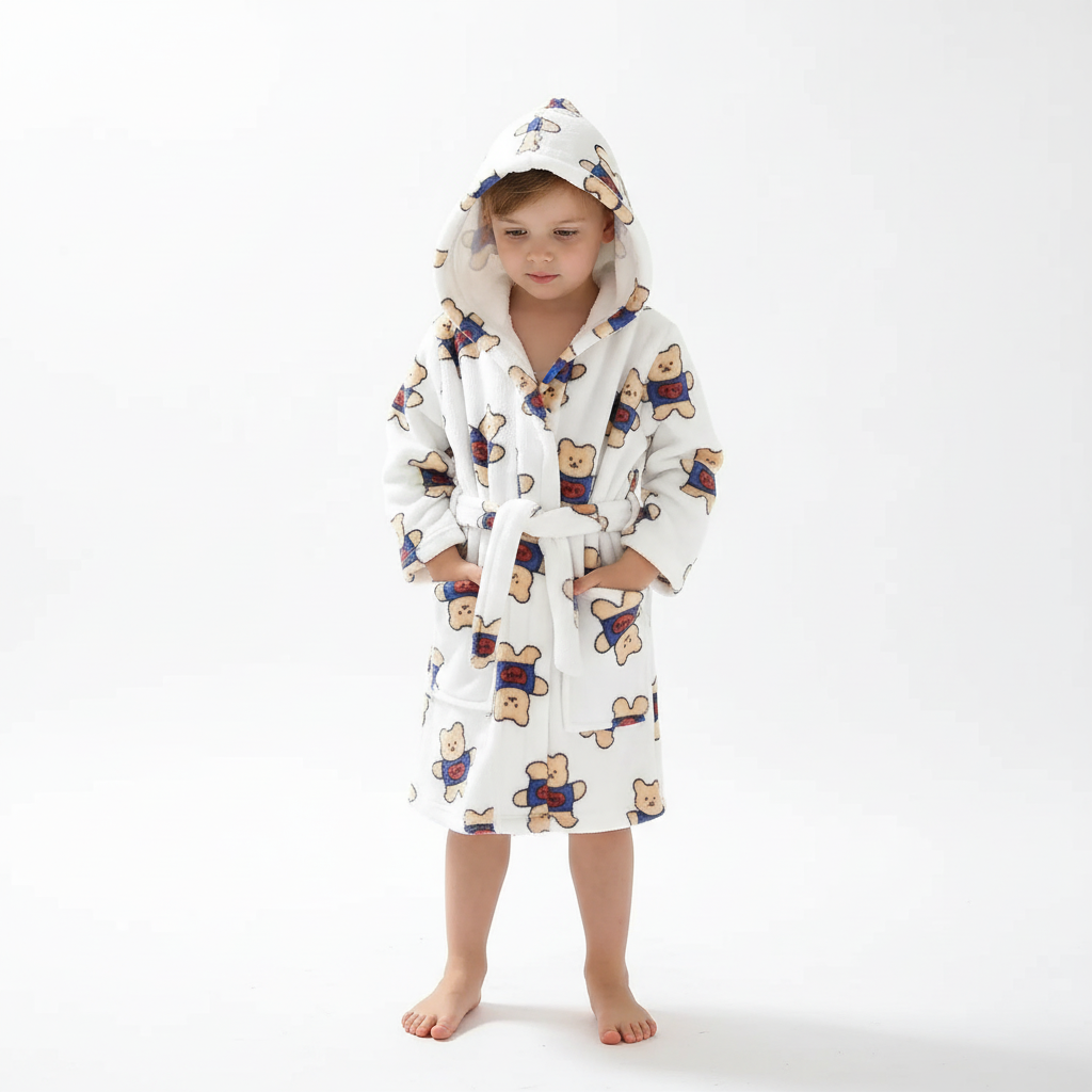 Zachte Kinderbadjas Fluffy Fleece met Capuchon Ochtendjas Jongens Meisjes 2-12 Jaar Warme Badjassen Badkamer | Sansoti