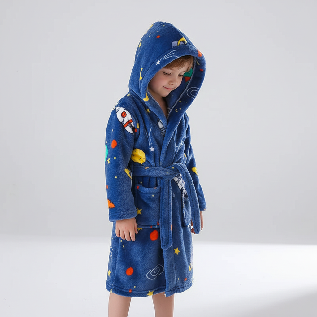 Zachte Kinderbadjas Fluffy Fleece met Capuchon Ochtendjas Jongens Meisjes 2-12 Jaar Warme Badjassen Badkamer | Sansoti