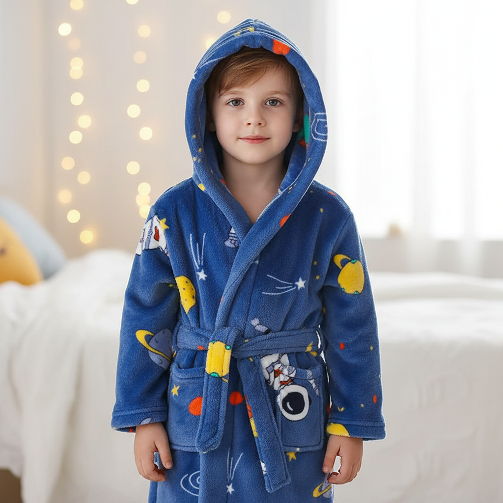 Zachte Kinderbadjas Fluffy Fleece met Capuchon Ochtendjas Jongens Meisjes 2-12 Jaar Warme Badjassen Badkamer | Sansoti