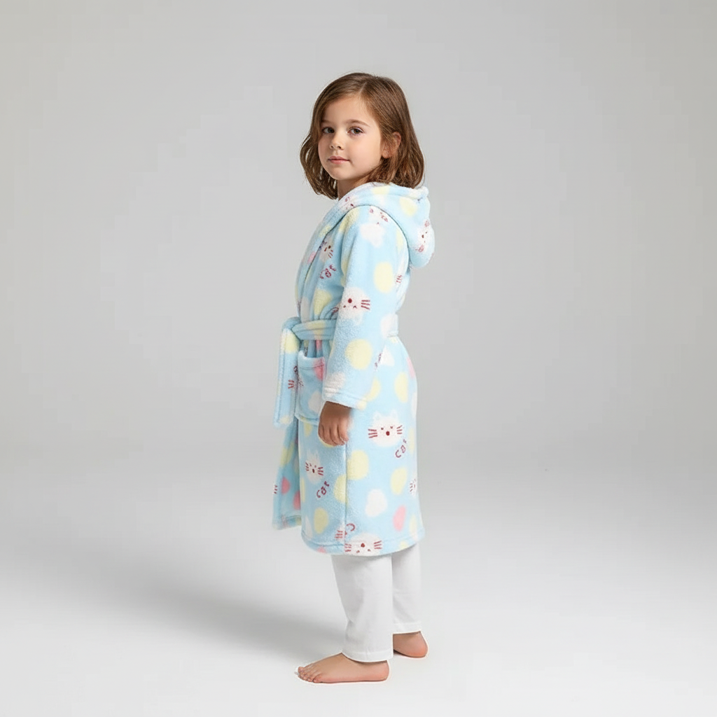 Zachte Kinderbadjas Fluffy Fleece met Capuchon Ochtendjas Jongens Meisjes 2-12 Jaar Warme Badjassen Badkamer | Sansoti