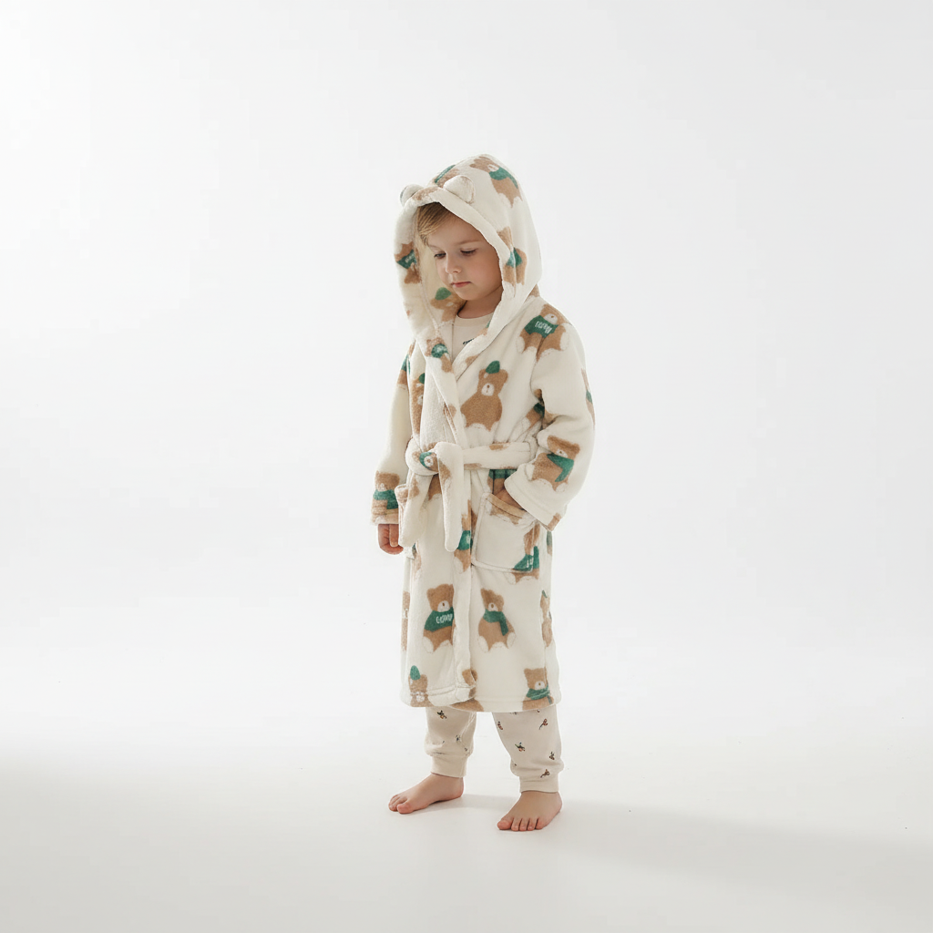 Zachte Kinderbadjas Fluffy Fleece met Capuchon Ochtendjas Jongens Meisjes 2-12 Jaar Warme Badjassen Badkamer | Sansoti