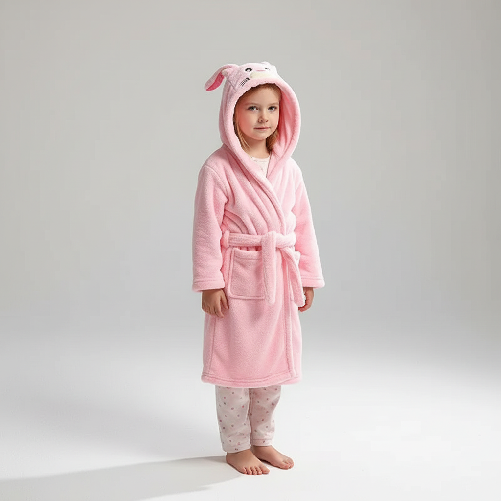 Zachte Kinderbadjas Fluffy Fleece met Capuchon Ochtendjas Jongens Meisjes 2-12 Jaar Warme Badjassen Badkamer | Sansoti