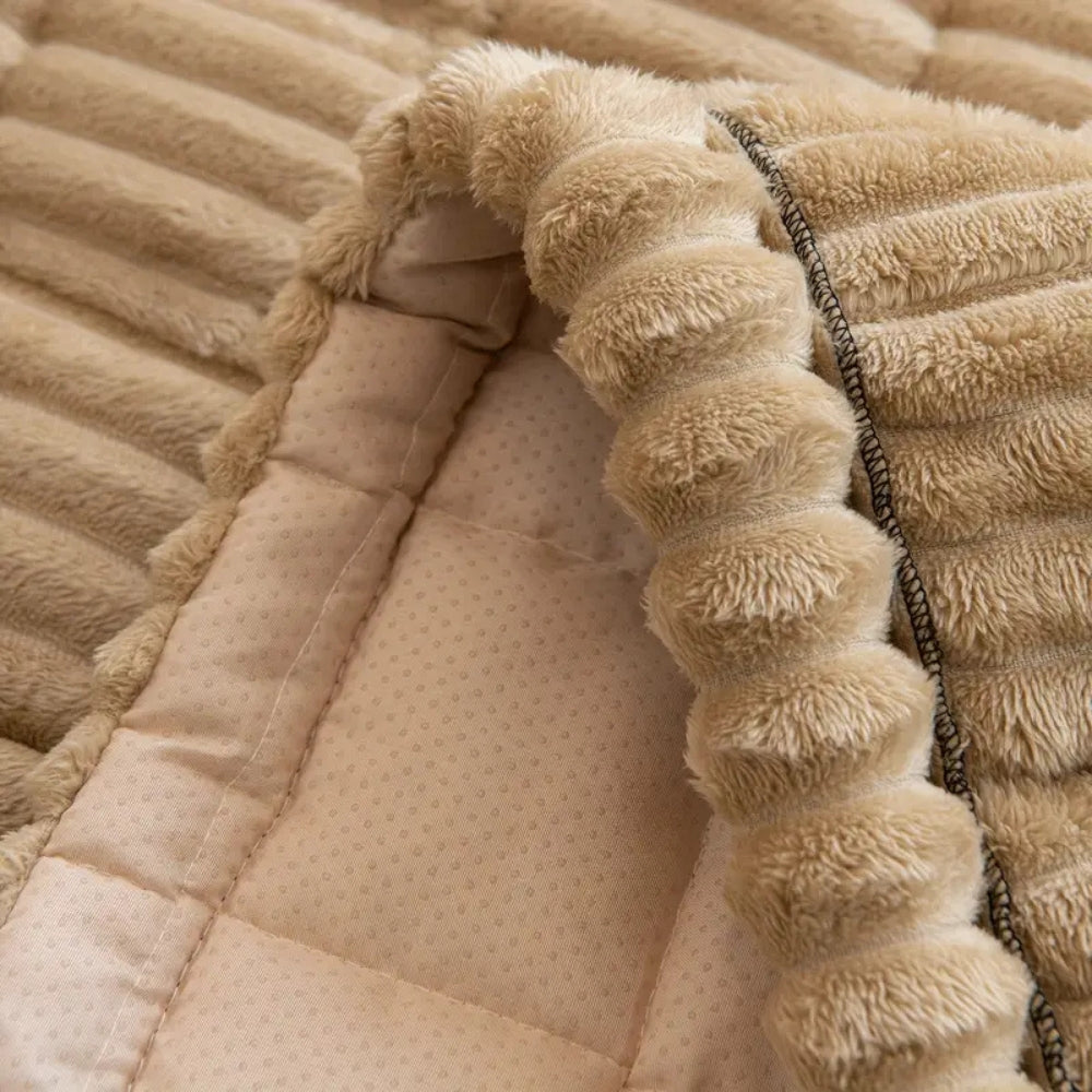 Bankbeschermer met Geplooide Rand Antislip Zachte Pluche Zitbescherming Hoeslaken voor Bank Woonkamer | Sansoti
