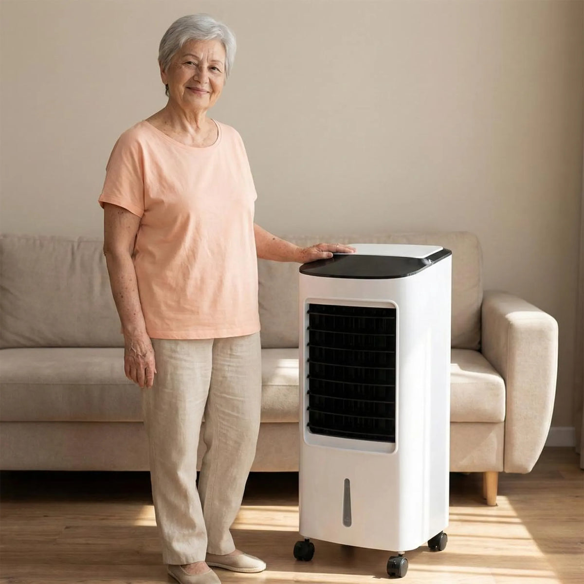 Przenośny klimatyzer na kółkach, moc chłodzenia 2300 W, cichy wentylator, chłodzenie ewaporacyjne pomieszczeń, sypialnia | Sansoti