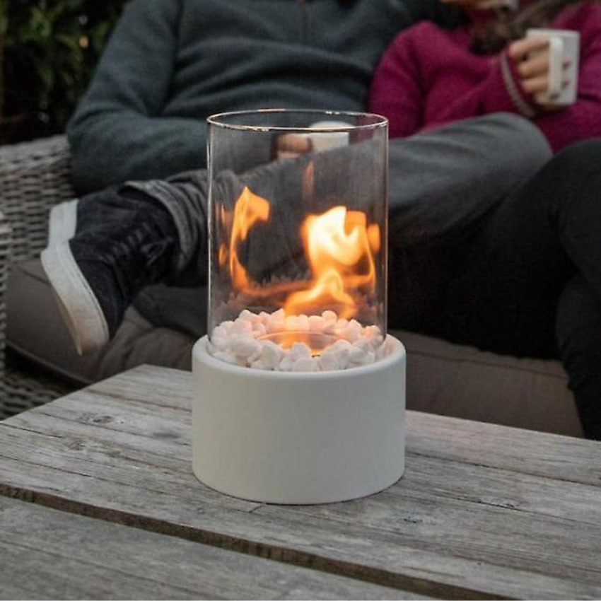 Bio-ethanol Tafelkachel Cilinder Glas met Metalen Voet Draagbaar voor Binnen en Buiten Sfeerhaard | Sansoti