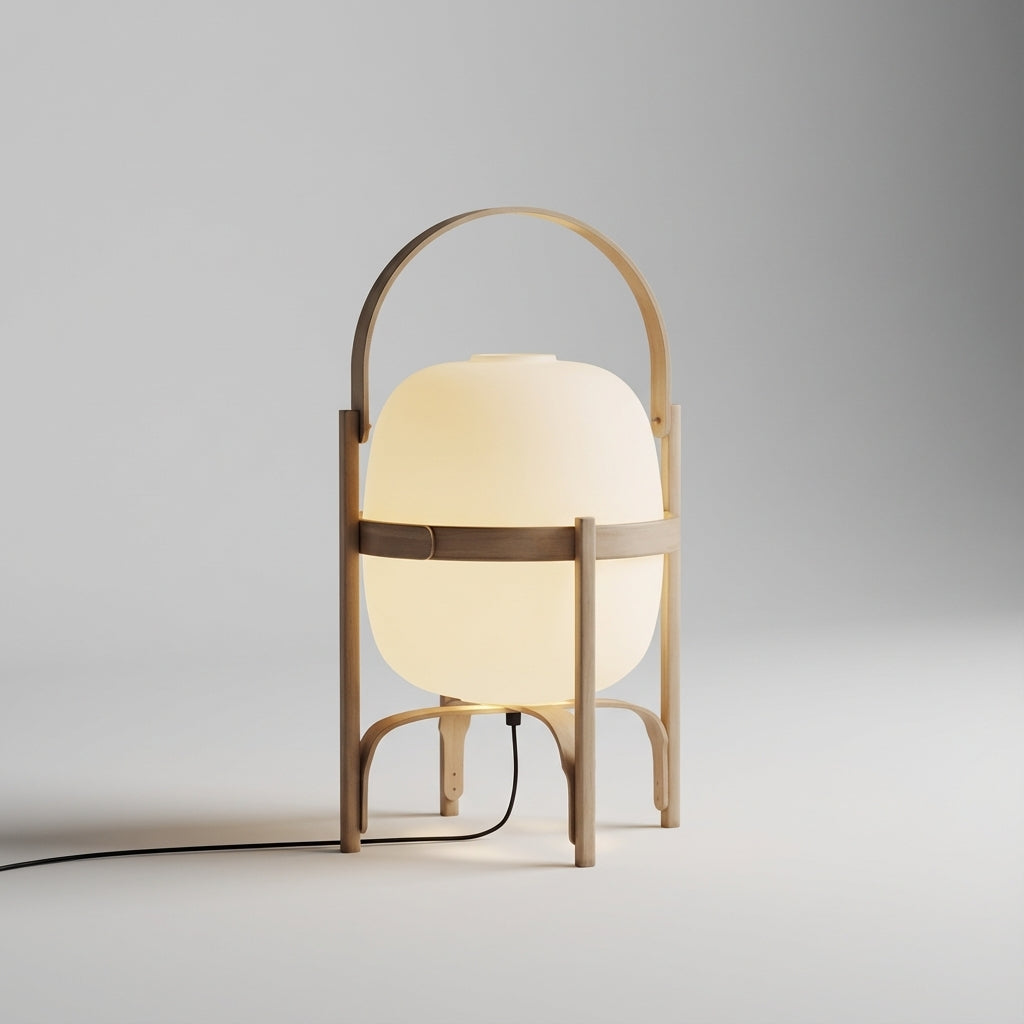 Tafellamp Hout Opaal Glas E14 Naturel Woonkamer Slaapkamer Vloerlamp Draagbaar Scandinavisch Sfeerverlichting 3 Maten | Sansoti