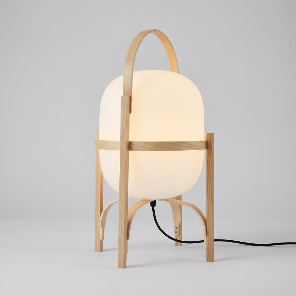 Tafellamp Hout Opaal Glas E14 Naturel Woonkamer Slaapkamer Vloerlamp Draagbaar Scandinavisch Sfeerverlichting 3 Maten | Sansoti