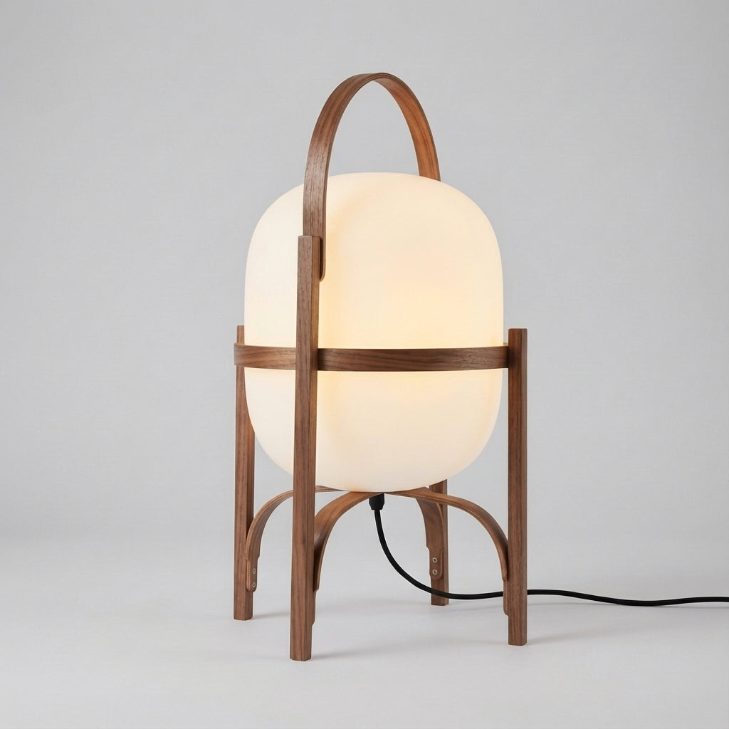 Tafellamp Hout Opaal Glas E14 Naturel Woonkamer Slaapkamer Vloerlamp Draagbaar Scandinavisch Sfeerverlichting 3 Maten | Sansoti