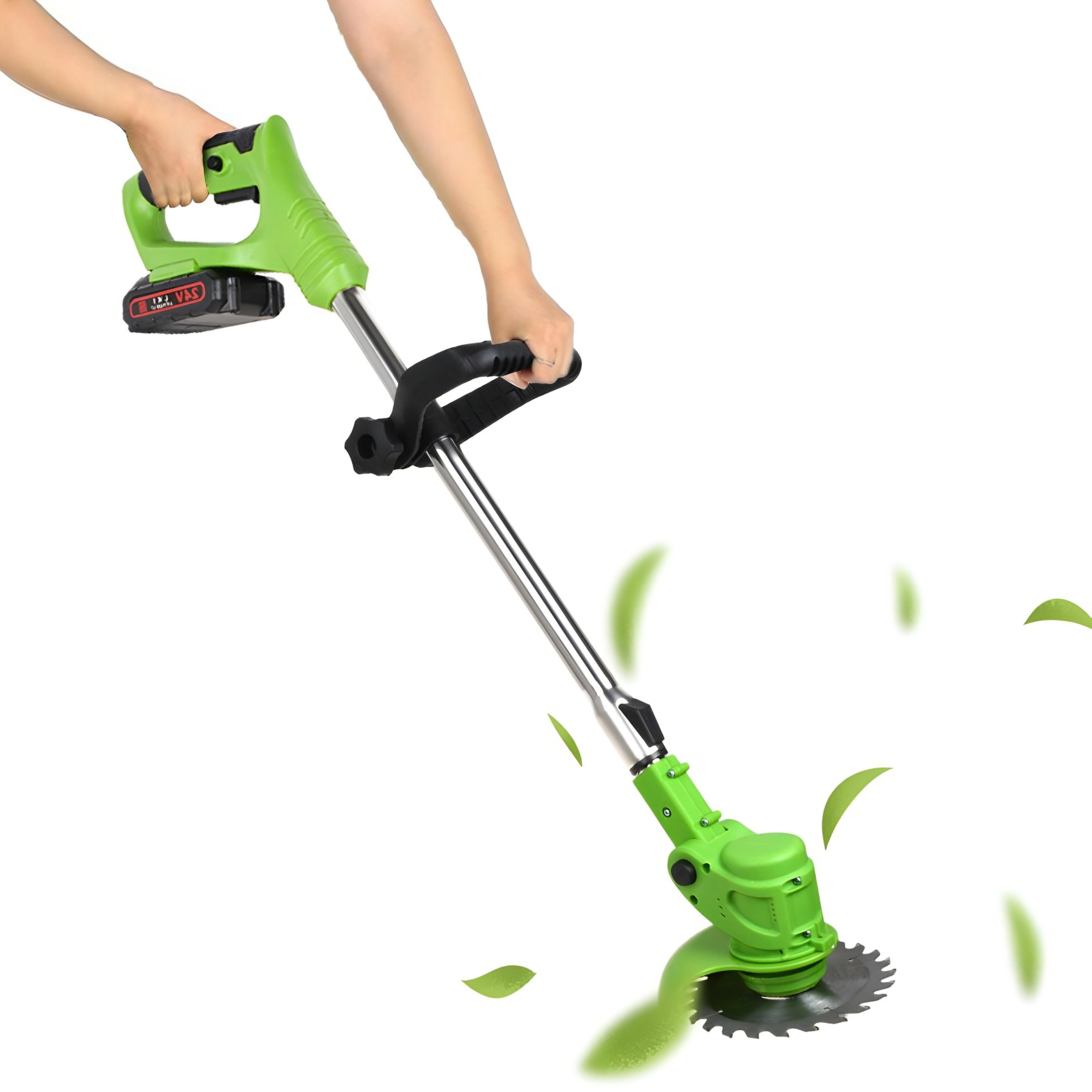 Kabelloser, wiederaufladbarer Rasentrimmer 24 V, 600 W, teleskopierbar 92–122 cm, Metallmesser, Unkrautschneider für den Garten und Rasen | Sansoti