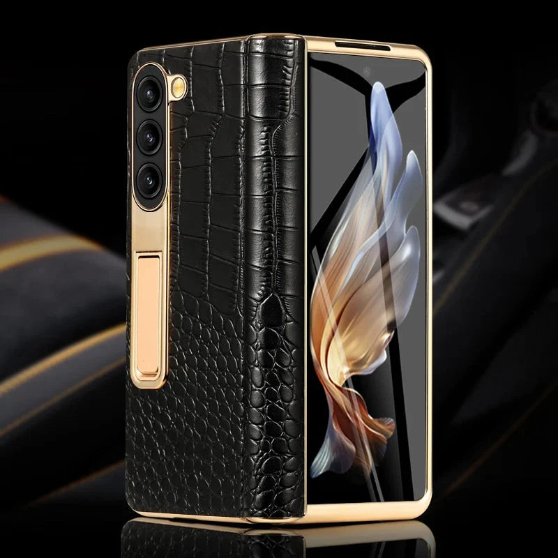 Leren Telefoonhoes met Standaard voor Opvouwbare Telefoons - Beschermend Stijlvol Foldable Cover Accessoire | Sansoti