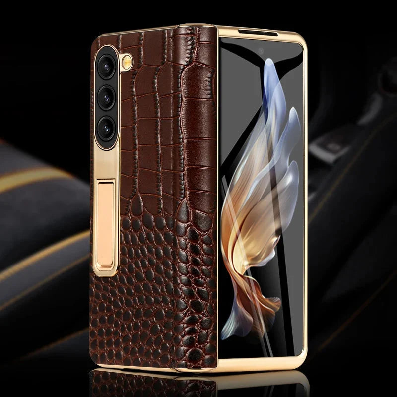 Leren Telefoonhoes met Standaard voor Opvouwbare Telefoons - Beschermend Stijlvol Foldable Cover Accessoire | Sansoti