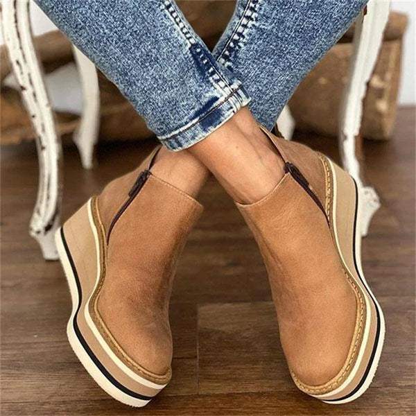 Bottines pour femmes à semelle compensée et fermeture éclair, chaussures d’automne confortables en coton, polyvalentes, élégantes et adaptées au quotidien | Sansoti