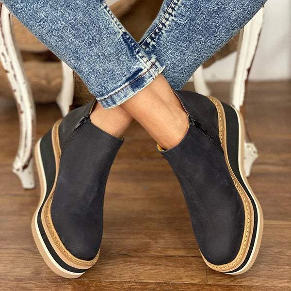 Bottines pour femmes à semelle compensée et fermeture éclair, chaussures d’automne confortables en coton, polyvalentes, élégantes et adaptées au quotidien | Sansoti