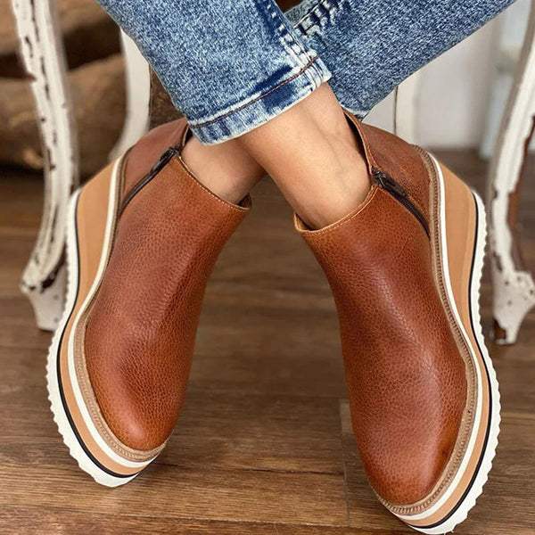 Bottines pour femmes à semelle compensée et fermeture éclair, chaussures d’automne confortables en coton, polyvalentes, élégantes et adaptées au quotidien | Sansoti
