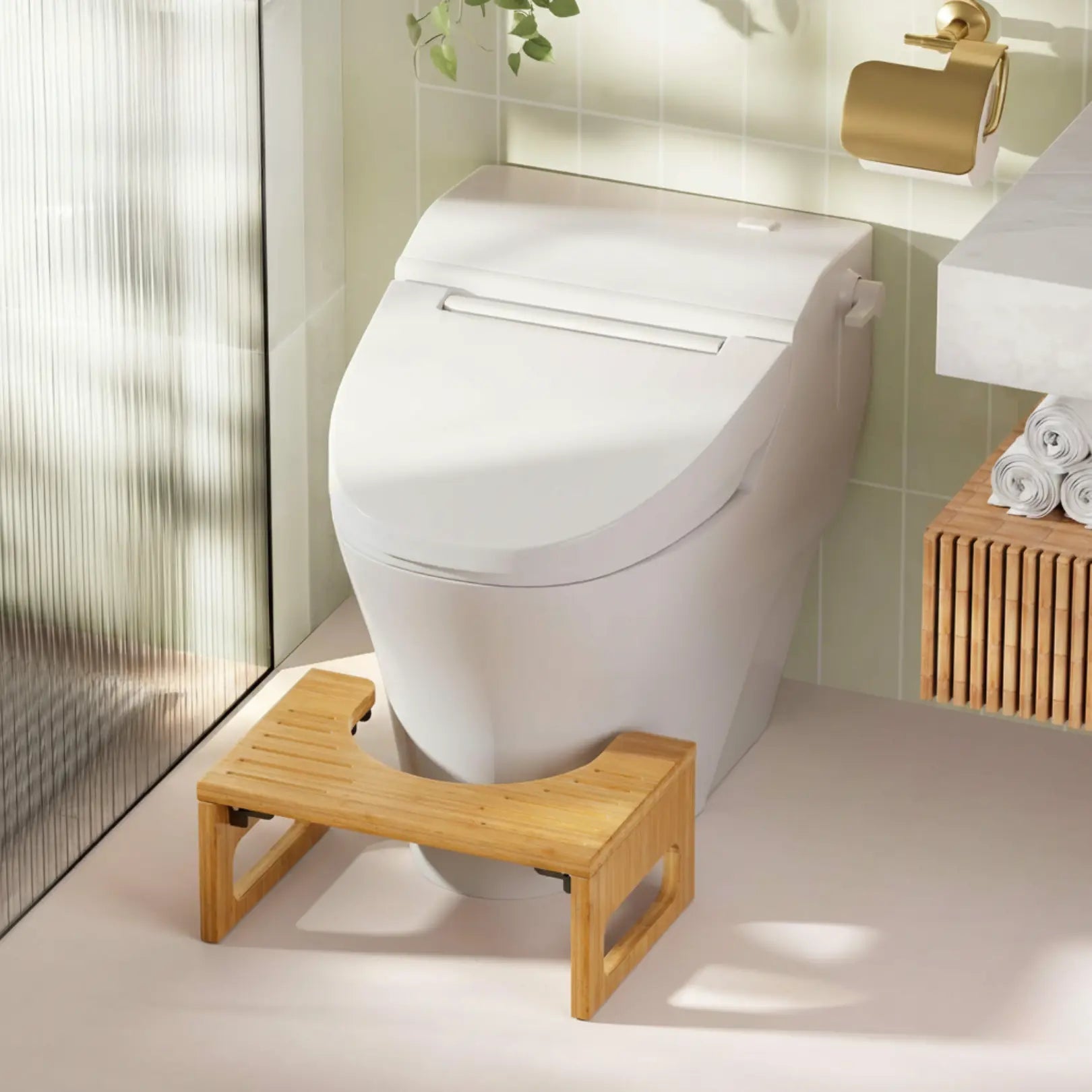 Inklapbare Bamboe Toiletsteun met Antislip Voetjes 41×27×18cm voor Stabiele Houding en Comfort | Sansoti