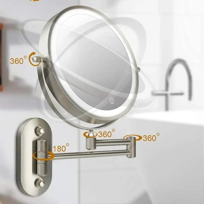 Miroir de Maquillage LED Grossissant Rechargeable Chrome 20cm Miroir Mural 3 Niveaux de Lumière | Restfield