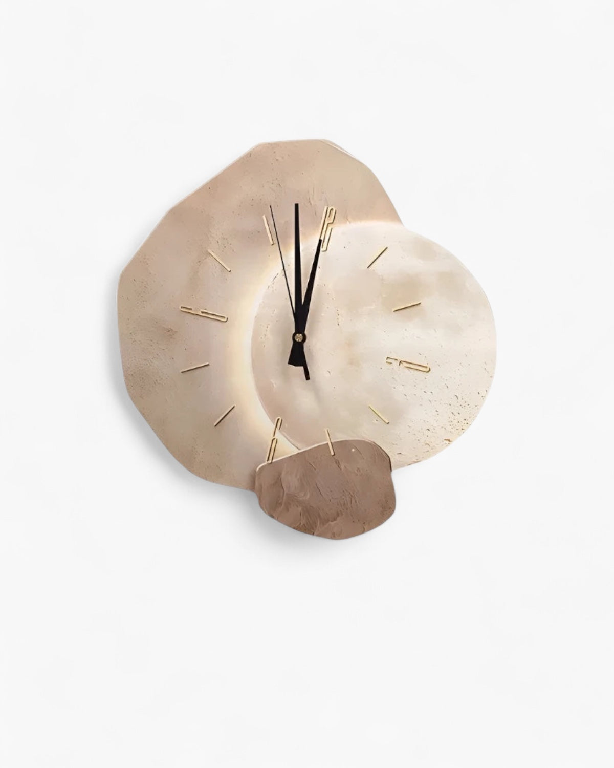Wandklok met Maanreliëf en Optionele Verlichting Zwart Goud Betonlook Scandinavisch Interieur Decoratief Tijdweergave Woonkamer Slaapkamer Kantoor Modern Minimalistisch Wanddecoratie | Sansoti