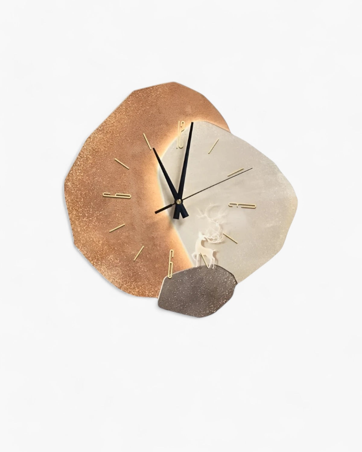 Wandklok met Maanreliëf en Optionele Verlichting Zwart Goud Betonlook Scandinavisch Interieur Decoratief Tijdweergave Woonkamer Slaapkamer Kantoor Modern Minimalistisch Wanddecoratie | Sansoti