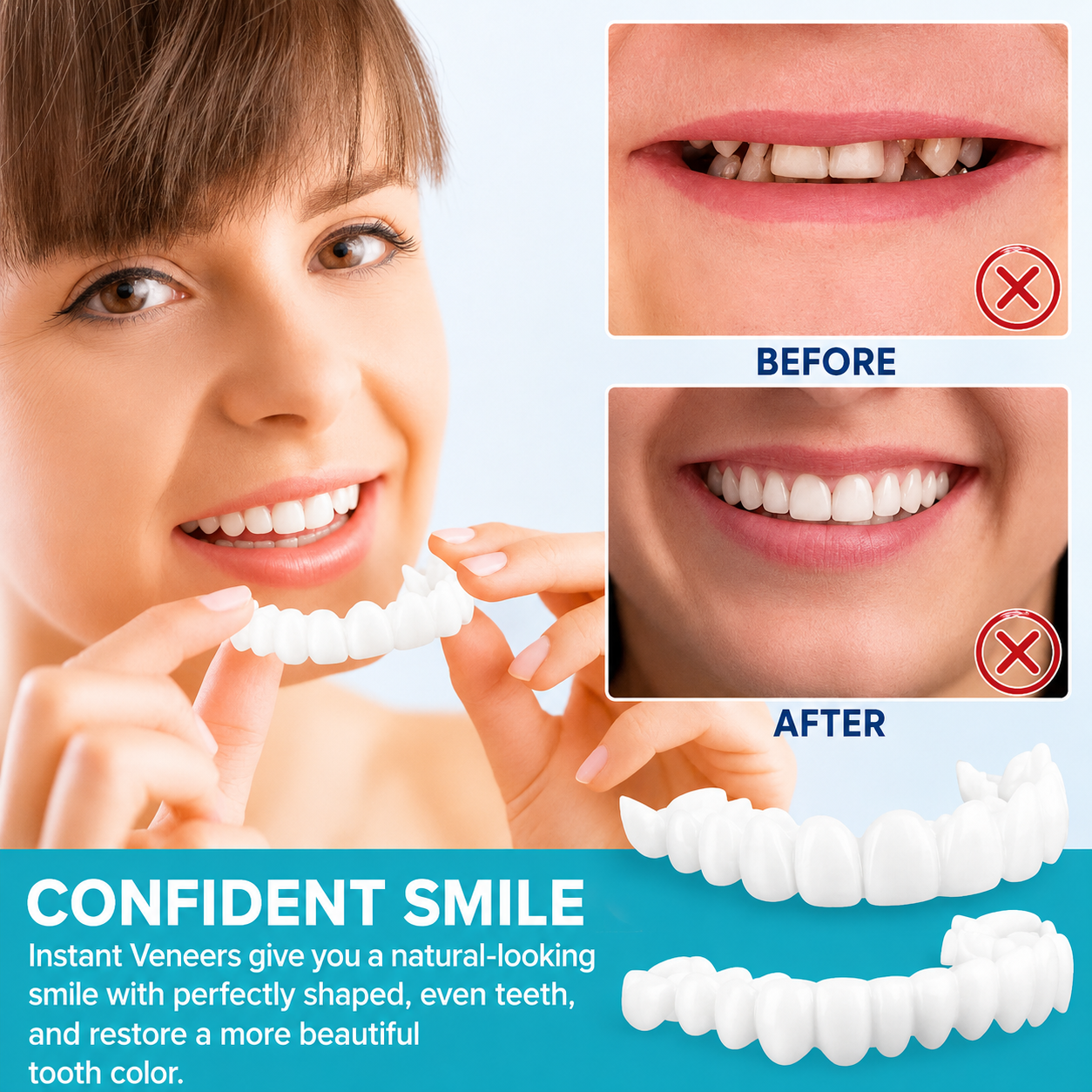 Opzetprothese SnapSmile Instelbare Tandprothese Wit Cosmetisch | Natuurlijk Lachje Zonder Tandarts Flexibele Pasvorm Herbruikbaar | Sansoti