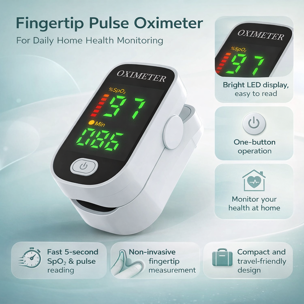 Vingerpulsoximeter Digitaal Saturatiemeter Hartslag Zuurstof Thuis Onderweg Gezondheidsmeting Compact | Sansoti