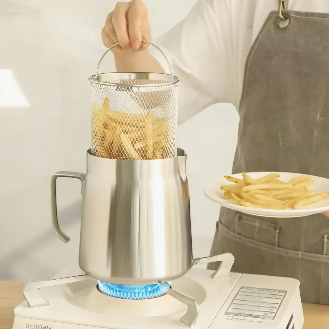 Friteuse Inox Filtre Intégré Réutilisation Huile 2-en-1 Tamis Friture Cuisine | Restfield
